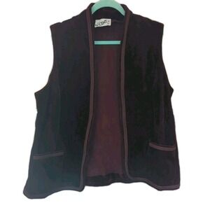 Accent Act III Velvet Vest Women's 2X Plus Corded Trim Burgandy High Neck Jester